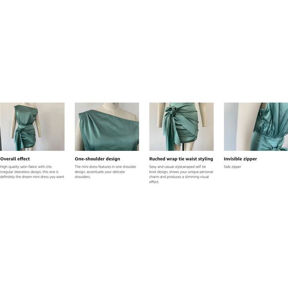 Sexy Satin One Shoulder Mini Dress – Year-Round Cocktail Party Guest Dress XS - Picture 5 of 5